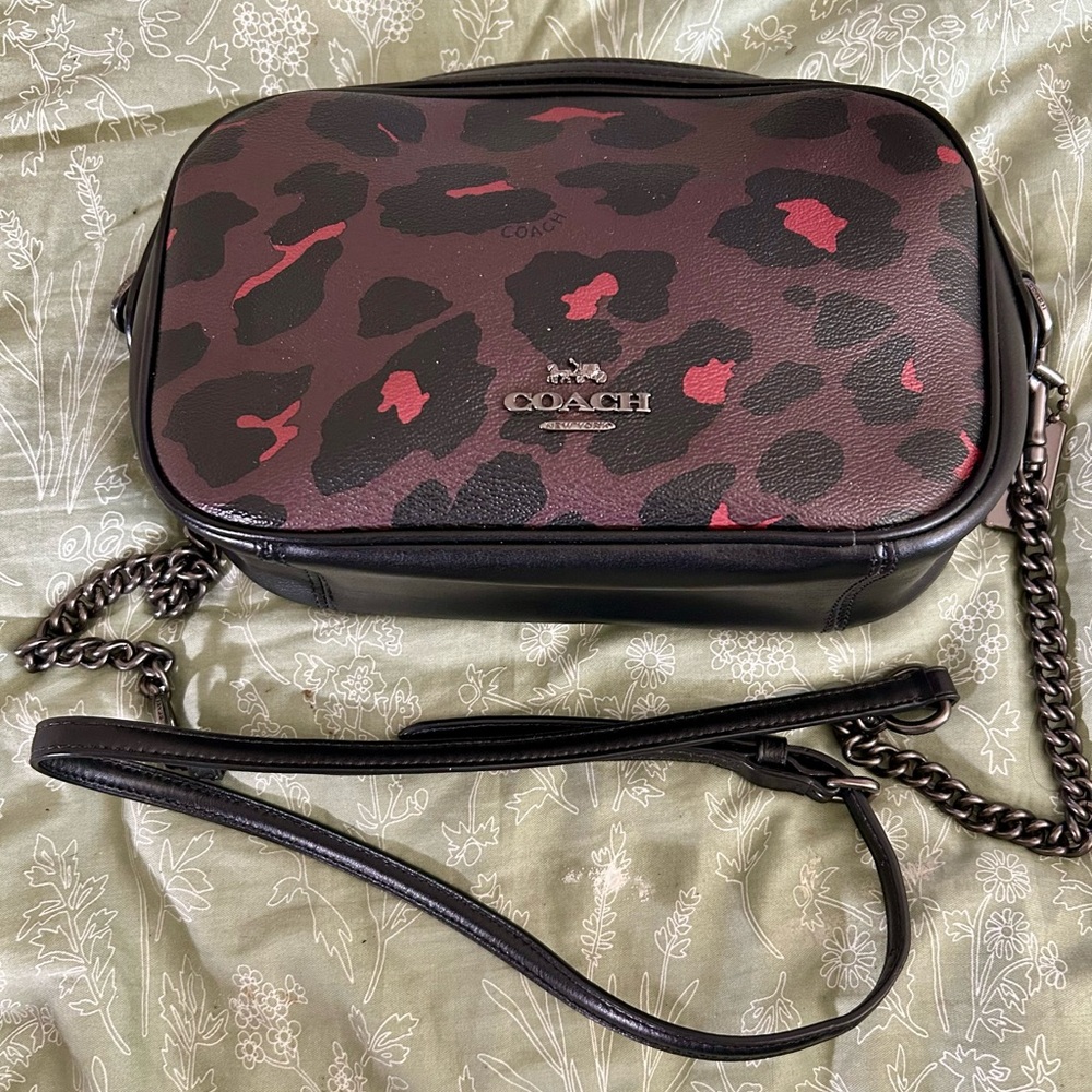 Coach Black and Red Crossbody Bag with Chain Strap
